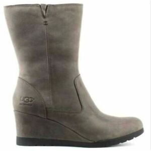 UGG Joely Charcoal Leather Wedge Boot Size 6